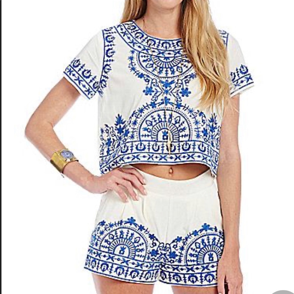 Cropped Blue Embellished Top